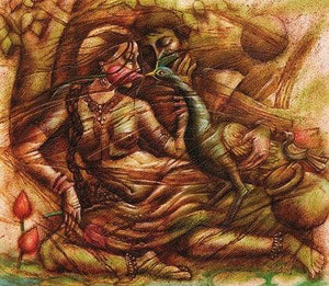Eternal Love (Natures Silent Dialogue) by Darshan Sharma, Original Oil Figurative Painting on Canvas, Medium Horizontal Wall Art