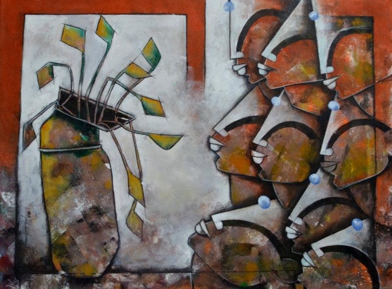 contemporary acrylic painting titled 'Eternal bonding', 30x40 inches, by artist Anupam Pal on canvas