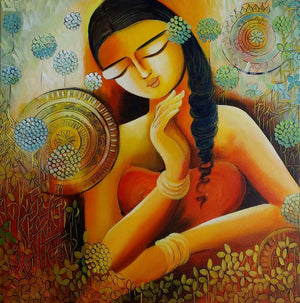 contemporary acrylic painting titled 'Eternal love', 24x24 inches, by artist NITU CHHAJER on Canvas