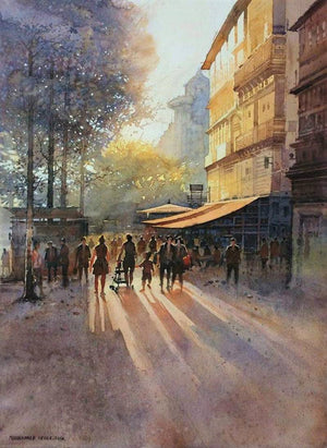 Landscape watercolor painting titled 'Evening', 30x22 inches, by artist NanaSaheb Yeole on Paper