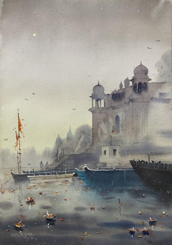 Evening At Varanasi 5 Painting by Rupesh Sonar | ArtZolo.com