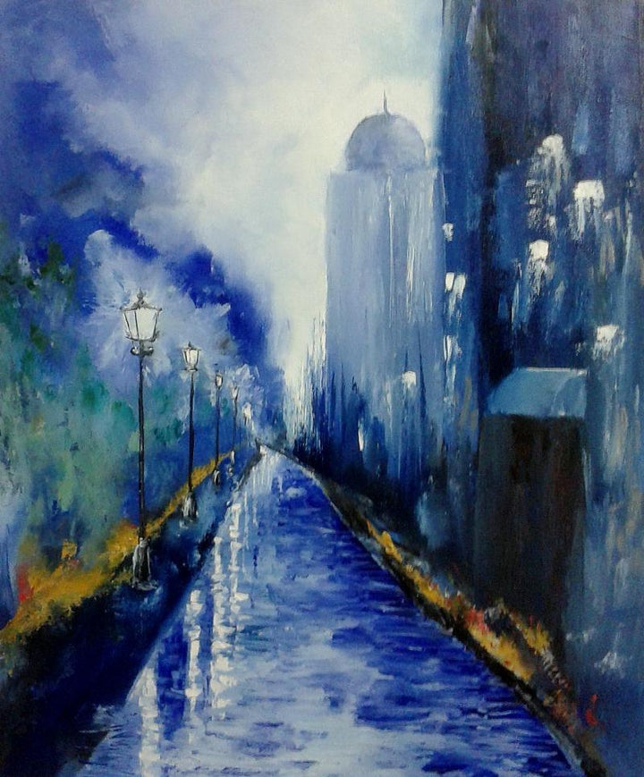 Evening City Painting by Kiran Bableshwar | ArtZolo.com