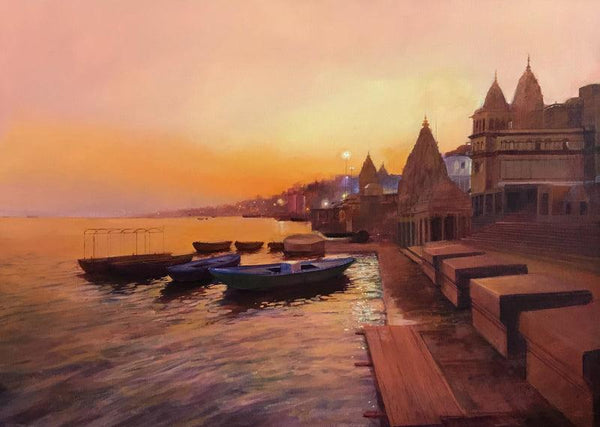 Evening In Ghat Painting by Atif Pachapuri | ArtZolo.com