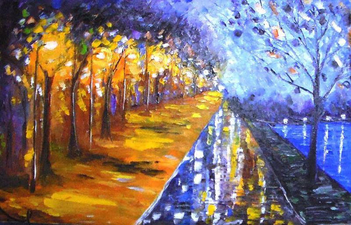 Evening Walk Near Sankey Tank 20X13 Inc Painting by Kiran Bableshwar | ArtZolo.com