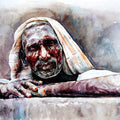 Figurative watercolor painting titled 'Expectation', 22x15 inches, by artist SRV ARTIST on Handmade Paper