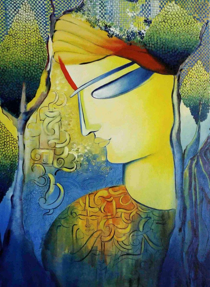 Figurative acrylic painting titled 'Expression of Love', 24x18 inches, by artist NITU CHHAJER on Canvas