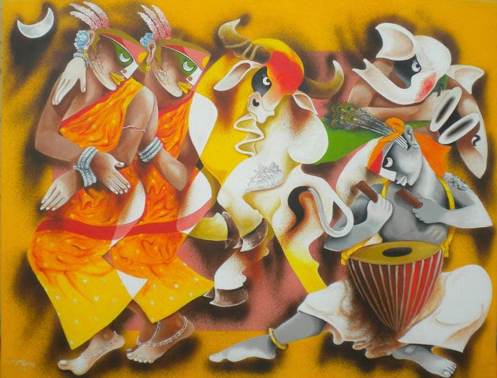 Folk Dance Painting by Uttam Manna | ArtZolo.com