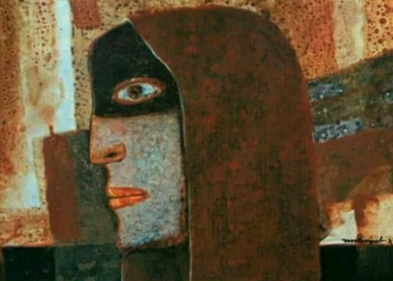 Figurative acrylic painting titled 'Face 1', 15x19 inches, by artist Mihir Kayal on Paper