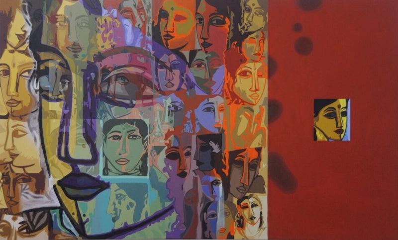 Figurative acrylic painting titled 'Face', 44x72 inches, by artist Fawad Tamkanat on Canvas