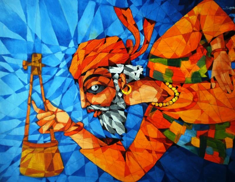 Figurative acrylic painting titled 'Fakir', 24x18 inches, by artist Pradip Goswami on Canvas