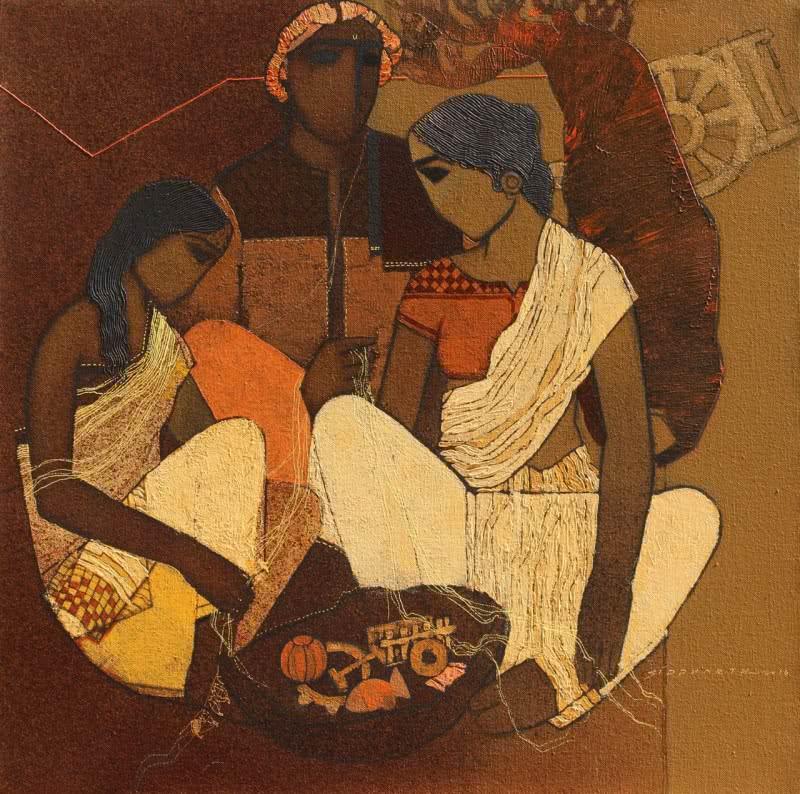 Figurative acrylic painting titled 'Family 1', 24x24 inches, by artist Siddharth Shingade on Canvas