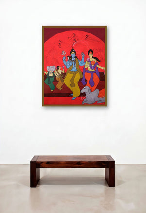 Family (Divine Abode) by artist Chetan Katigar displayed in a Industrial Bedroom