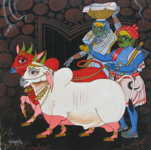 Figurative acrylic painting titled 'Family', 24x24 inches, by artist KV Kale on Canvas