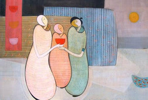Family (Bonds of Kin: A Family Portrait) by Dattatraya Thombare, Original Acrylic Figurative Painting on Canvas, X-Large Horizontal Wall Art