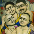 Religious acrylic painting titled 'Family', 24x24 inches, by artist Apet Pramod on Canvas
