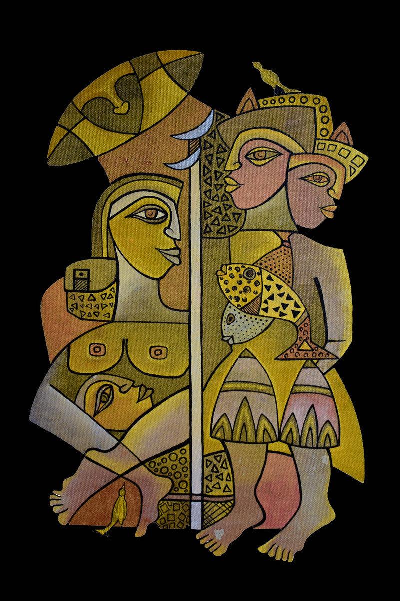 Figurative acrylic painting titled 'Fantasy 1', 45x30 inches, by artist Arvind Sharma on Canvas