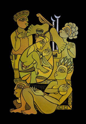 Fantasy 2 (The Cosmic Council) by Arvind Sharma, Original Acrylic Figurative Painting on Canvas, Large Vertical Wall Art