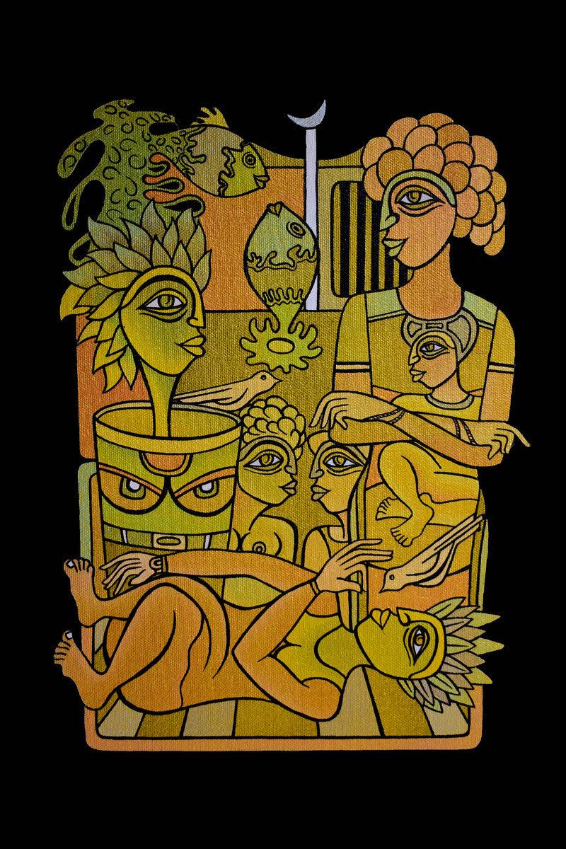 Figurative acrylic painting titled 'Fantasy 3', 45x30 inches, by artist Arvind Sharma on Canvas