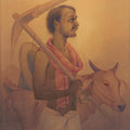 Figurative watercolor painting titled 'Farmer', 22x15 inches, by artist Rajib Gain on Paper