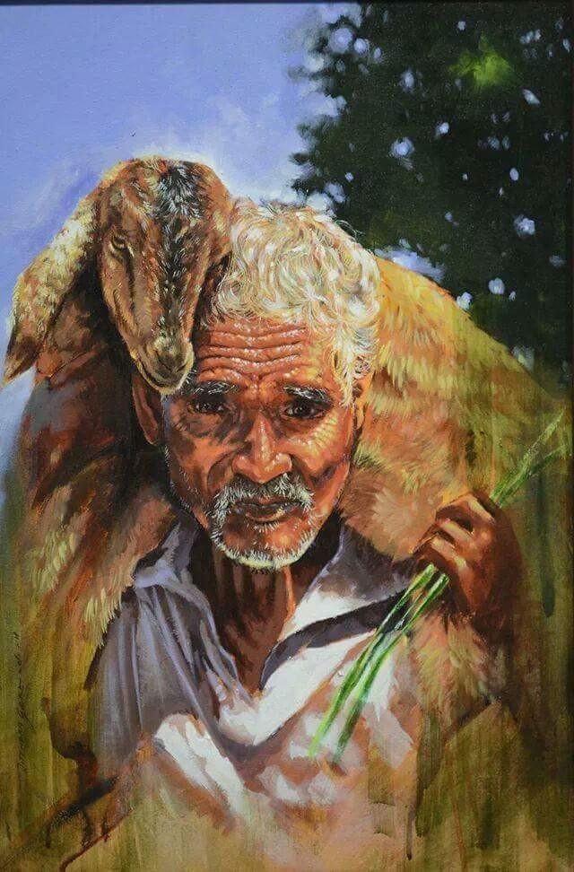 Farmer With Goat Painting by Jitendra Gaikwad | ArtZolo.com