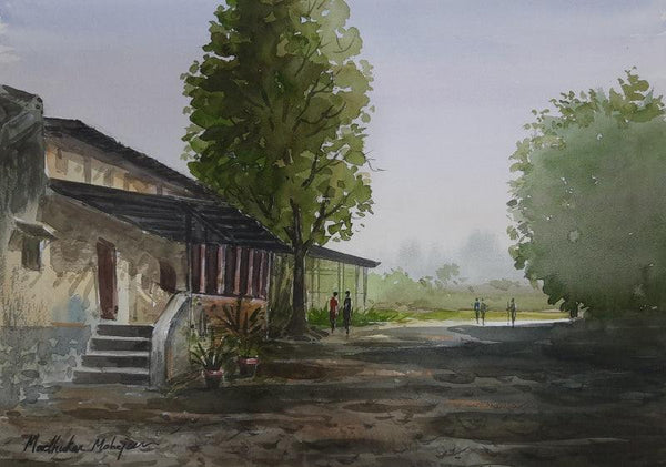 Farmhouse Painting by Madhukar Mahajan | ArtZolo.com