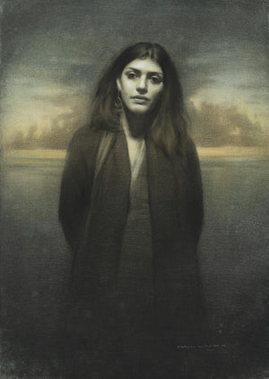 Figurative charcoal painting titled 'Feeling', 29x21 inches, by artist Vaibhav Naik on Paper