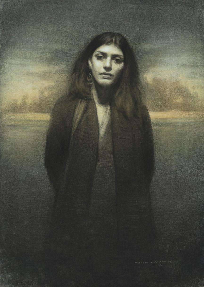 Figurative charcoal painting titled 'Feeling', 29x21 inches, by artist Vaibhav Naik on Paper