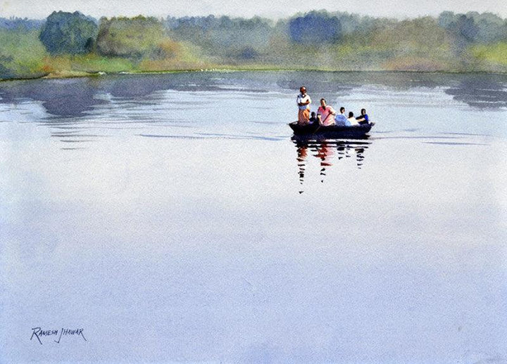 Ferrying On The Kaveri Painting by Ramesh Jhawar | ArtZolo.com