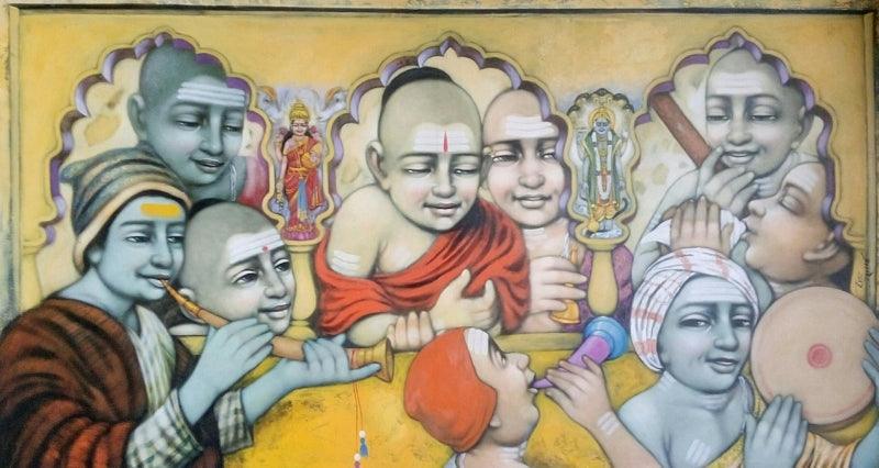 Figurative acrylic painting titled 'Festival', 32x59 inches, by artist Apet Pramod on Canvas