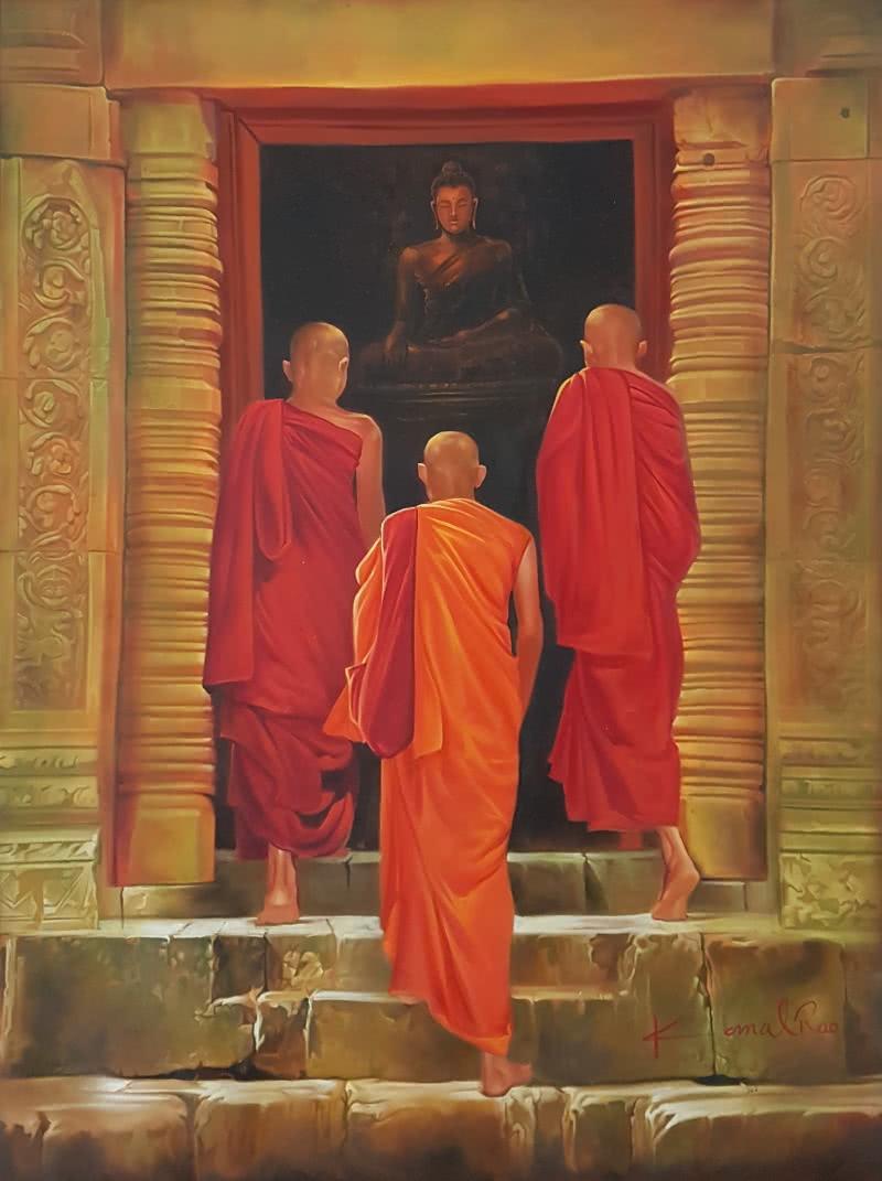 Religious oil painting titled 'Final Destination', 36x48 inches, by artist Kamal Rao on Canvas