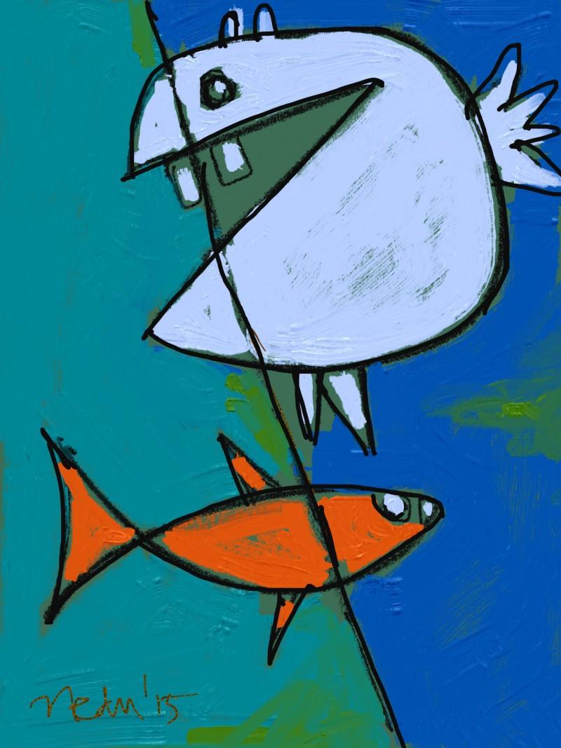 Animals Digital Painting digital art titled 'Fish', 15x11 inches, by artist Nedunseralathan Rajamanickam on canvas