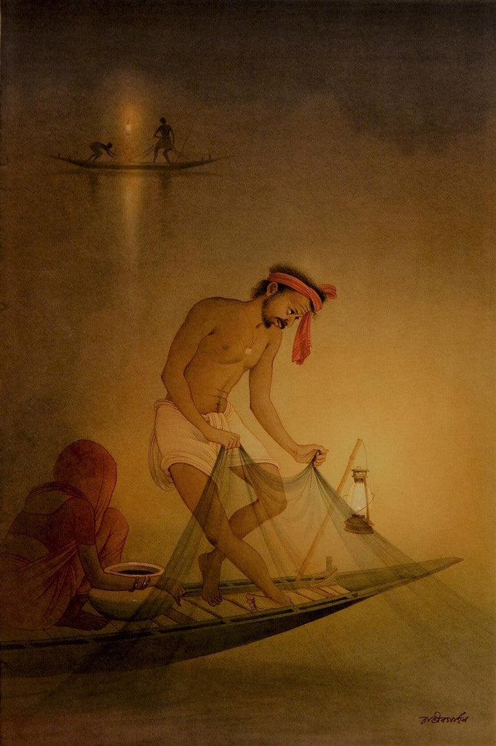 Fisherman 1 Painting by Rajib Gain | ArtZolo.com
