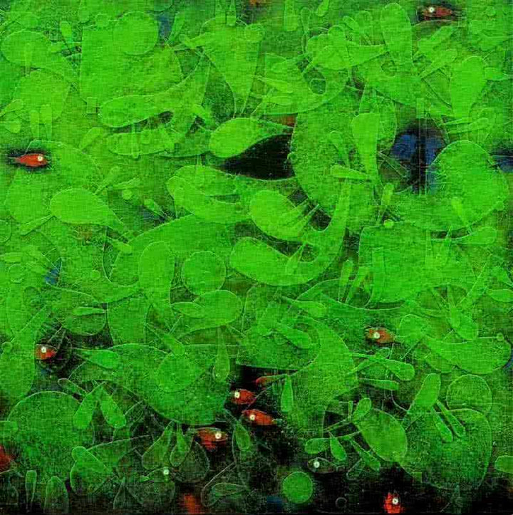 Fishes In The Pond Painting by Basuki Dasgupta | ArtZolo.com