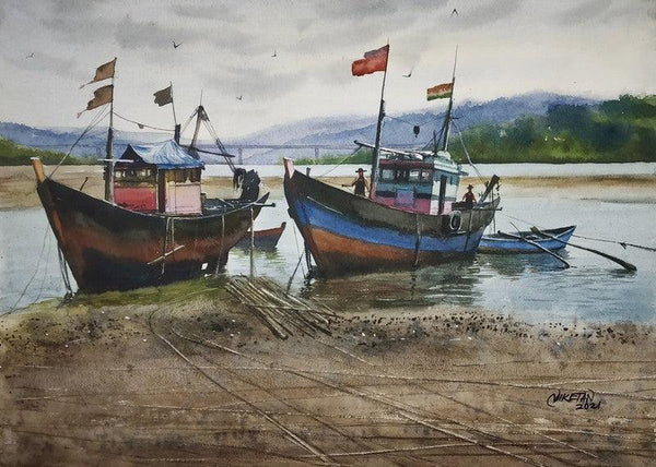 Fishing Boat Painting by Niketan Bhalerao | ArtZolo.com