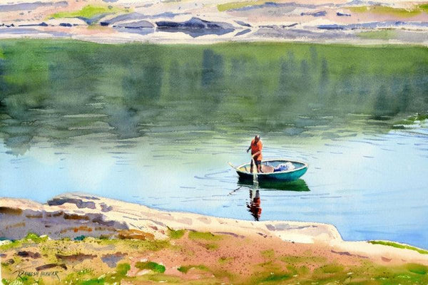 Fishing In The Cauvery Painting by Ramesh Jhawar | ArtZolo.com