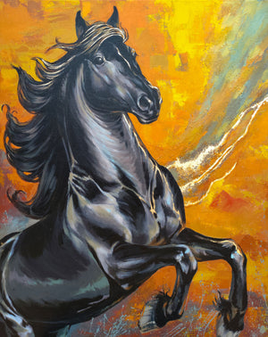 Horse 02 (Midnight Charge) by Deven Ramesh Bhosale, Original Acrylic Animal Painting on Canvas, Medium Vertical Wall Art