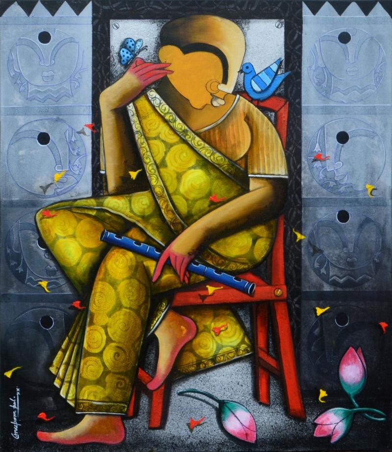 contemporary acrylic painting titled 'Floral beauty', 42x36 inches, by artist Anupam Pal on canvas