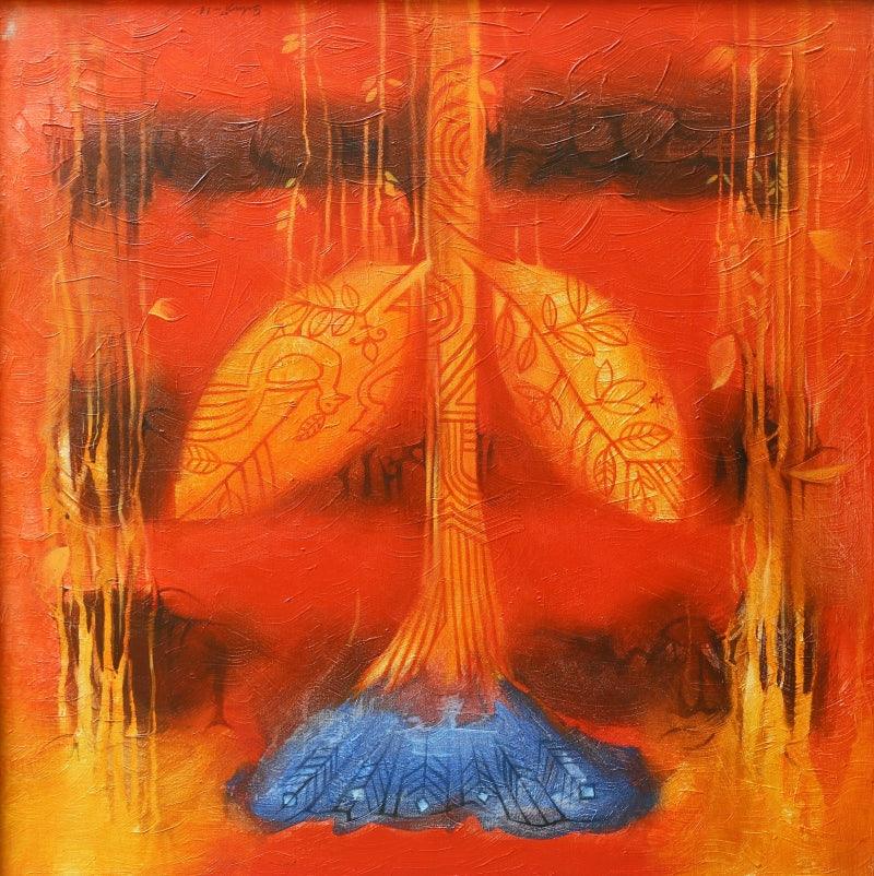 Nature acrylic painting titled 'Flower 2', 37x37 inches, by artist Balaji Ubale on Canvas