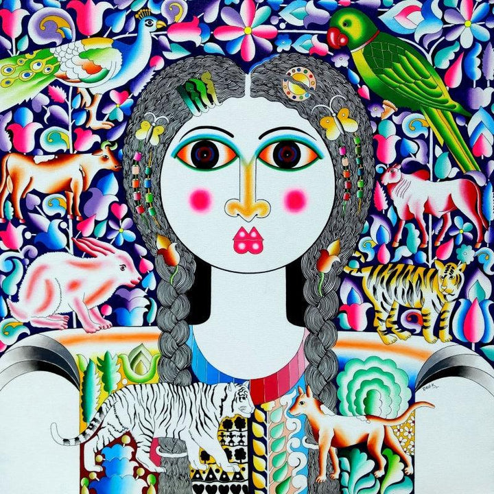 Flower And Girl Painting by Ravi Kattakuri | ArtZolo.com