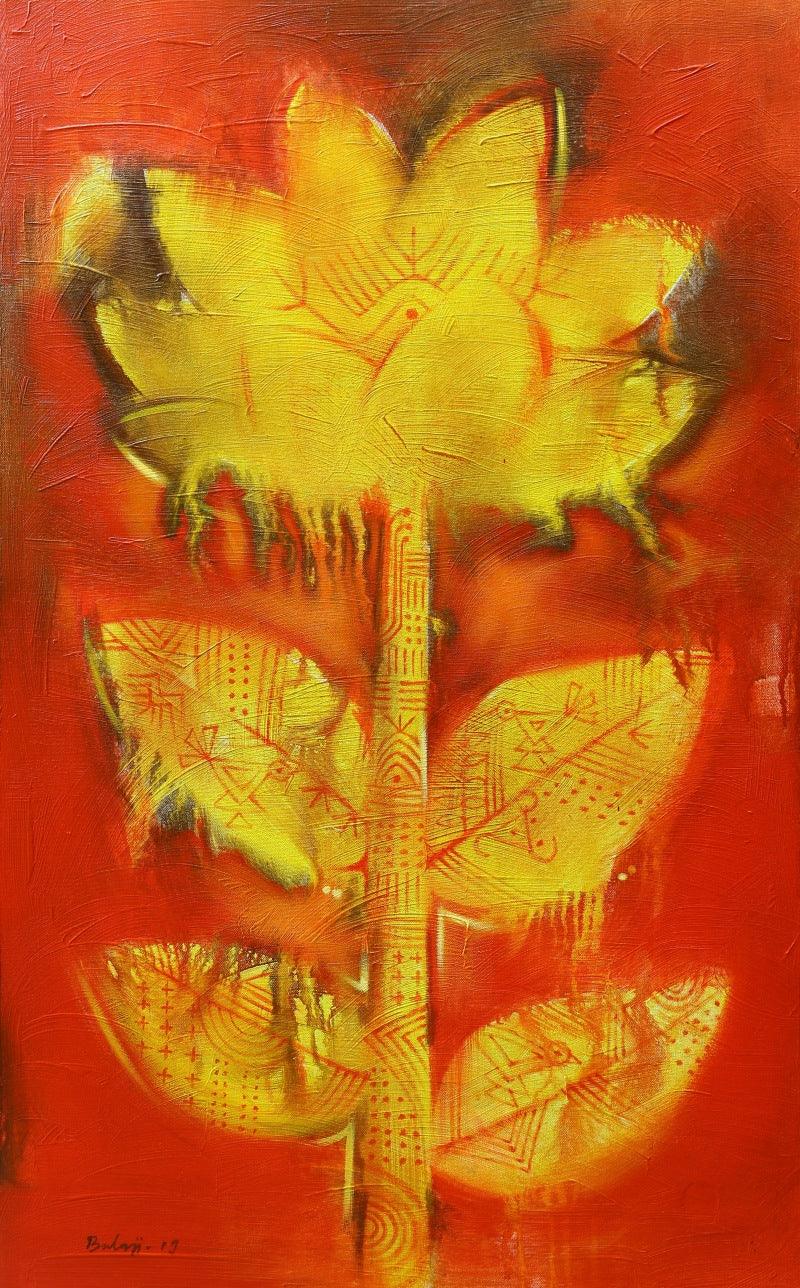 Nature acrylic painting titled 'Flower', 39x23 inches, by artist Balaji Ubale on Canvas