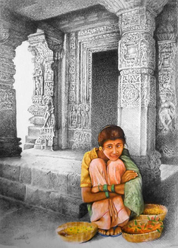 Flower Girl Painting by Milind Varangaonkar | ArtZolo.com