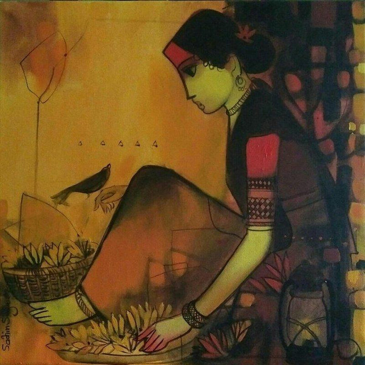 Flower Seller 1 Painting by Sachin Sagare | ArtZolo.com