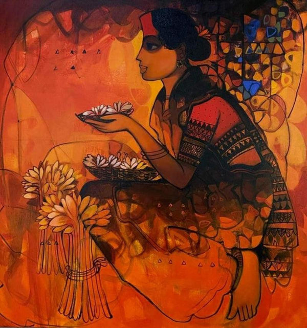 Flower Seller 5 Painting by Sachin Sagare | ArtZolo.com