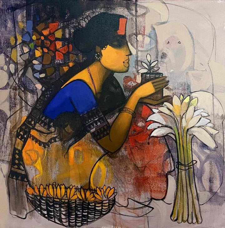 Flower Seller 6 Painting by Sachin Sagare | ArtZolo.com