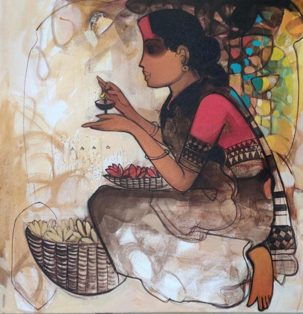 Flower Seller 7 Painting by Sachin Sagare | ArtZolo.com
