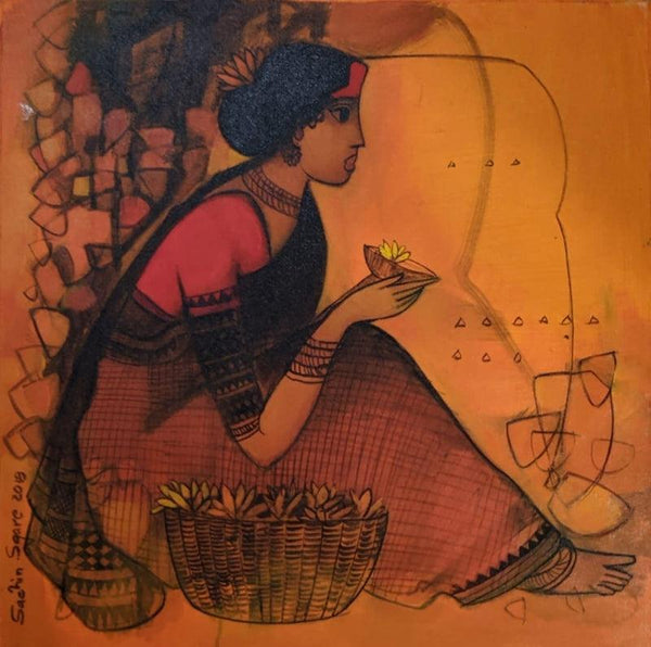 Flower Seller 8 Painting by Sachin Sagare | ArtZolo.com