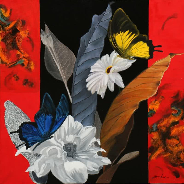 Flower With Butterfly 7 Painting by Sulakshana Dharmadhikari | ArtZolo.com