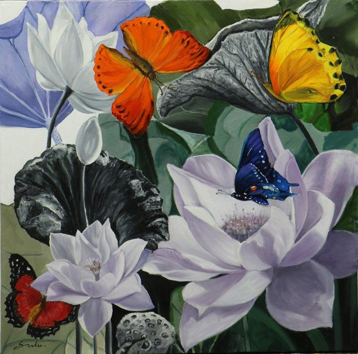 Flower With Butterfly 9 Painting by Sulakshana Dharmadhikari | ArtZolo.com