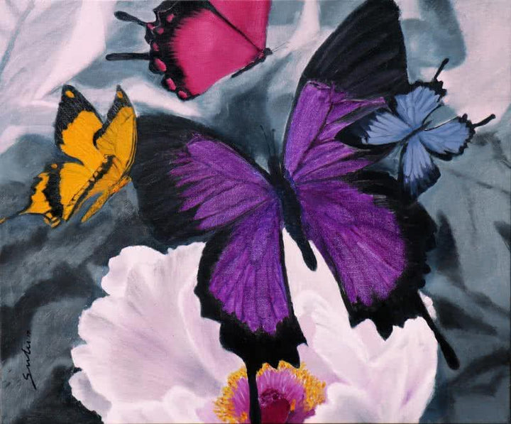Flower With Butterfly Painting by Sulakshana Dharmadhikari | ArtZolo.com