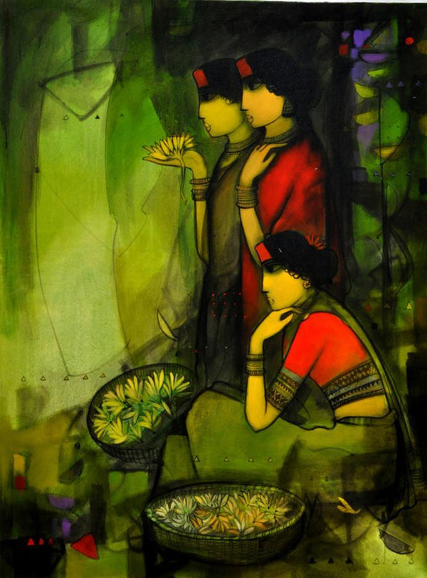 Flower Women Painting by Sachin Sagare | ArtZolo.com